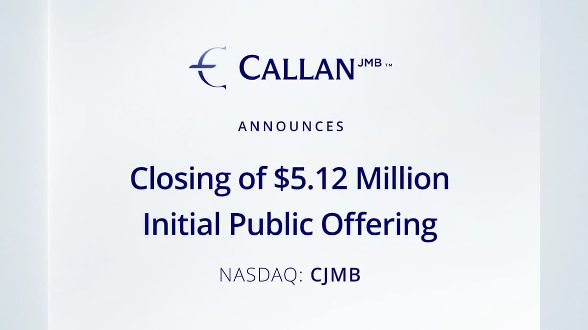 Callan JMB Announces Closing of $5.12 Million Initial Public Offering